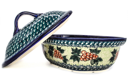 Vas cuptor, oval, capac, Grape Vine, ceramica smaltuita, pictata manual, 21,5 x 26,0 cm, volum 1,2 L [4]