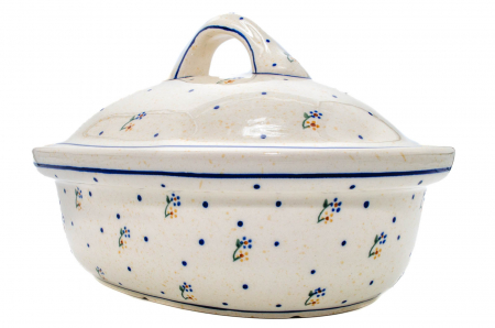 Vas cuptor oval capac, Little Flowers, ceramica smaltuita, pictata manual, 25,5 x 31,8 cm, volum 2,2 L [1]