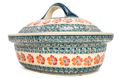 Vas cuptor oval capac, Poppy Rain, ceramica smaltuita, pictata manual, 25,5 x 31,8 cm, volum 2,2 L [8]