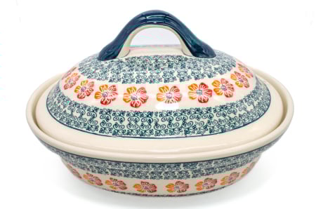 Vas cuptor oval capac, Poppy Rain, ceramica smaltuita, pictata manual, 25,5 x 31,8 cm, volum 2,2 L [1]