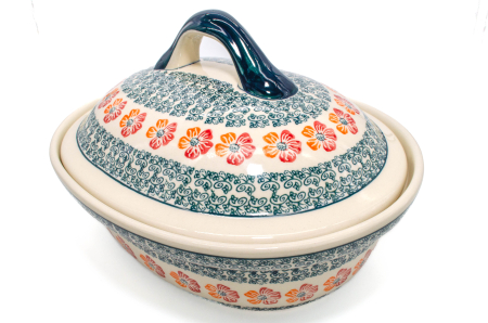 Vas cuptor oval capac, Poppy Rain, ceramica smaltuita, pictata manual, 25,5 x 31,8 cm, volum 2,2 L [3]