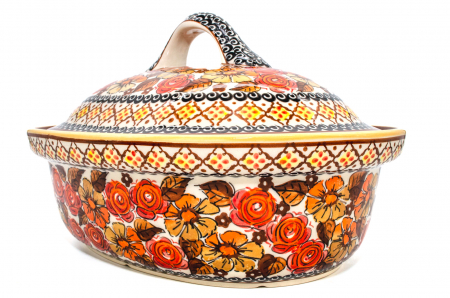 Vas cuptor oval capac Autumn, ceramica smaltuita, pictata manual, 25,5 x 31,8 cm, volum 2,2 L [0]