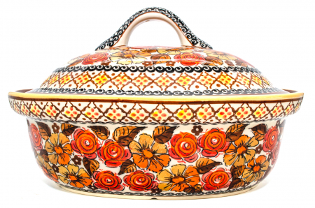 Vas cuptor oval capac Autumn, ceramica smaltuita, pictata manual, 25,5 x 31,8 cm, volum 2,2 L [2]