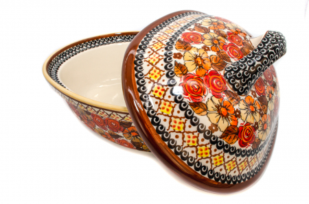 Vas cuptor oval capac Autumn, ceramica smaltuita, pictata manual, 25,5 x 31,8 cm, volum 2,2 L [5]