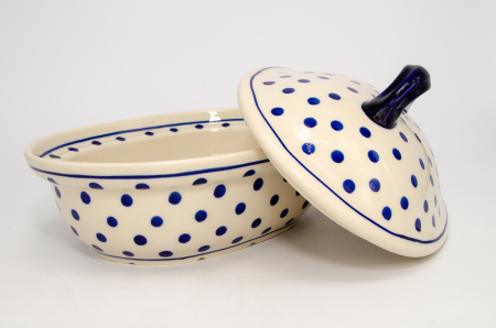 Vas cuptor Blue Dots, oval, cu capac, ceramica smaltuita, pictata manual, 21,5 x 26,0 cm, volum 1,2 L [4]