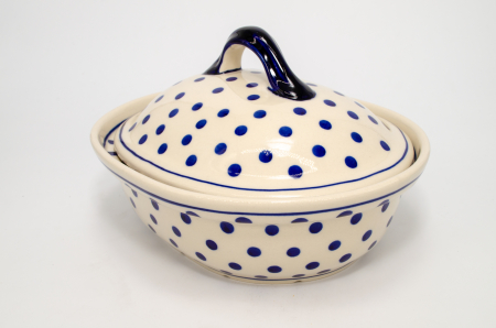Vas cuptor Blue Dots, oval, cu capac, ceramica smaltuita, pictata manual, 21,5 x 26,0 cm, volum 1,2 L [3]
