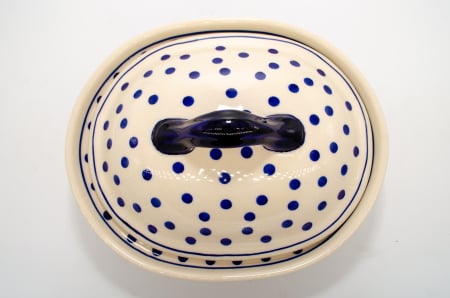 Vas cuptor Blue Dots, oval, cu capac, ceramica smaltuita, pictata manual, 21,5 x 26,0 cm, volum 1,2 L [2]
