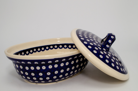 Vas cuptor, oval cu capac Blue Eyes, ceramica smaltuita, pictat manual, 22,0 x 26,0 cm, volum 1,2 L [2]