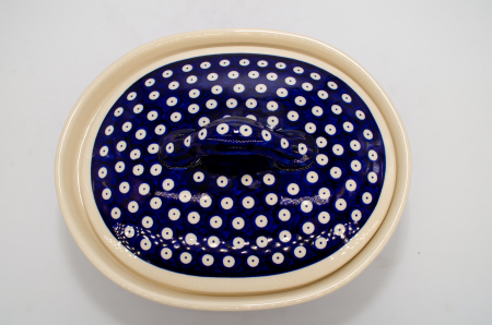 Vas cuptor, oval cu capac Blue Eyes, ceramica smaltuita, pictat manual, 22,0 x 26,0 cm, volum 1,2 L [4]