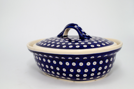 Vas cuptor, oval cu capac Blue Eyes, ceramica smaltuita, pictat manual, 22,0 x 26,0 cm, volum 1,2 L [1]