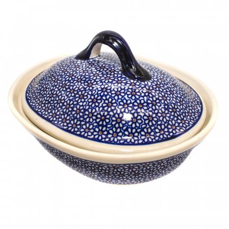 Vase cu capac - Vas cuptor Petals, oval cu capac, ceramica smaltuita, pictat manual, 21,5 x 26,0 cm, volum  1,2 L