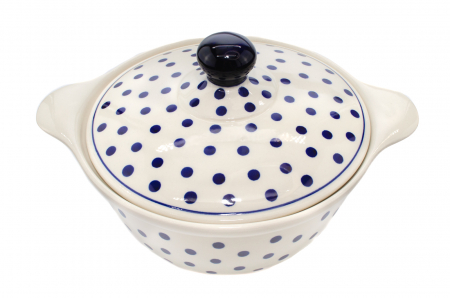 Vas cuptor, rotund, cu capac, Blue Dots, ceramica smaltuita, pictat manual, diametru 30,4 cm, volum 2,1 L [2]