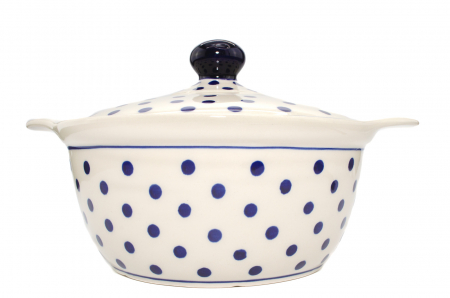 Vas cuptor, rotund, cu capac, Blue Dots, ceramica smaltuita, pictat manual, diametru 30,4 cm, volum 2,1 L [0]