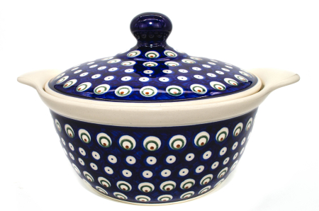 Vas cuptor, rotund, cu capac, Blue Peacock Eyes, ceramica smaltuita, pictat manual, diametru 30,4 cm, volum 2,1 L [2]
