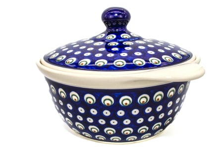 Vas cuptor, rotund, cu capac, Blue Peacock Eyes, ceramica smaltuita, pictat manual, diametru 30,4 cm, volum 2,1 L [3]