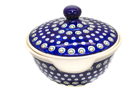 Vas cuptor, rotund, cu capac, Blue Peacock Eyes, ceramica smaltuita, pictat manual, diametru 30,4 cm, volum 2,1 L [7]