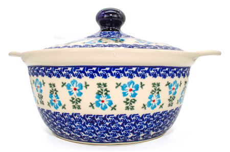 Vas cuptor, rotund, cu capac, Forget-me-nots, ceramica smaltuita, pictat manual, diametru 30,4 cm, volum 2,1 L [4]