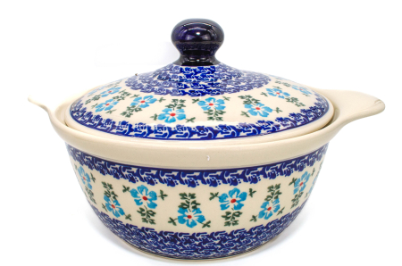 Vas cuptor, rotund, cu capac, Forget-me-nots, ceramica smaltuita, pictat manual, diametru 30,4 cm, volum 2,1 L [3]