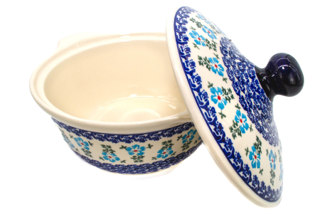 Vas cuptor, rotund, cu capac, Forget-me-nots, ceramica smaltuita, pictat manual, diametru 30,4 cm, volum 2,1 L [2]