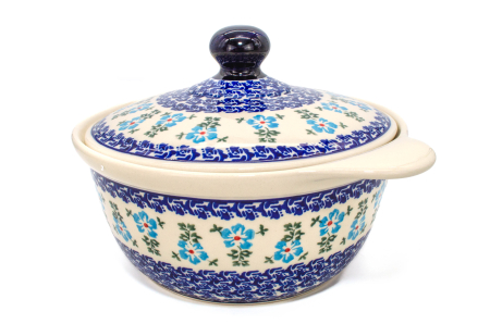 Vas cuptor, rotund, cu capac, Forget-me-nots, ceramica smaltuita, pictat manual, diametru 30,4 cm, volum 2,1 L [6]