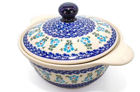 Vas cuptor, rotund, cu capac, Forget-me-nots, ceramica smaltuita, pictat manual, diametru 30,4 cm, volum 2,1 L [1]