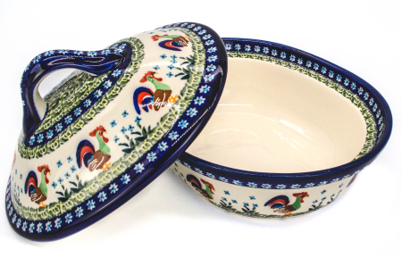 Vas cuptor Vintage Rooster, oval, cu capac , ceramica smaltuita, pictat manual, 21,5 x 26,0 cm, volum  1,2 L [2]