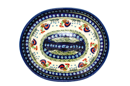 Vas cuptor Vintage Rooster, oval, cu capac , ceramica smaltuita, pictat manual, 21,5 x 26,0 cm, volum  1,2 L [5]