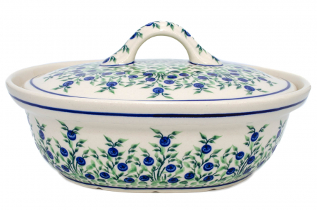 Vas oval cu capac pentru cuptor Berries, ceramica smaltuita, pictat manual, 21,5 x 26,0 cm, volum  1,2 L [1]