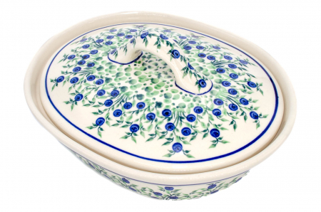 Vas oval cu capac pentru cuptor Berries, ceramica smaltuita, pictat manual, 21,5 x 26,0 cm, volum  1,2 L [3]