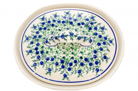 Vas oval cu capac pentru cuptor Berries, ceramica smaltuita, pictat manual, 21,5 x 26,0 cm, volum  1,2 L [5]
