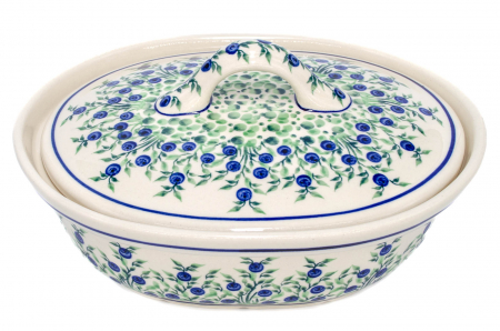 Vas oval cu capac pentru cuptor Berries, ceramica smaltuita, pictat manual, 21,5 x 26,0 cm, volum  1,2 L [2]