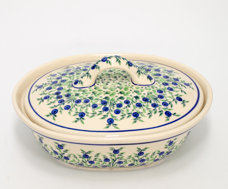 Vas oval cu capac pentru cuptor Berries, ceramica smaltuita, pictat manual, 22,0 x 26,0 cm, volum  1,2 L [0]