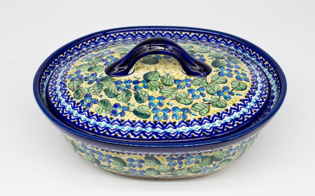 Vas oval cu capac pentru cuptor Blossom, ceramica smaltuita, pictat manual, 22,0 x 26,0 cm, volum  1,2 L [0]