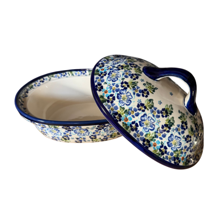 Vas oval cu capac pentru cuptor Blue Garden, ceramica smaltuita, pictat manual, 25,5 x 31,8, volum  2,2 L [5]