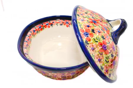 Vas oval cu capac pentru cuptor Fire Poppies, ceramica smaltuita, pictat manual, 21,5 x 26,0 cm, volum  1,2 L [6]