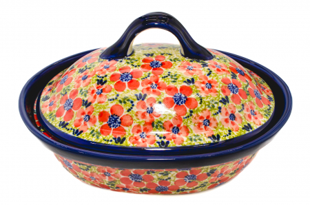 Vas oval cu capac pentru cuptor Fire Poppies, ceramica smaltuita, pictat manual, 21,5 x 26,0 cm, volum  1,2 L [2]