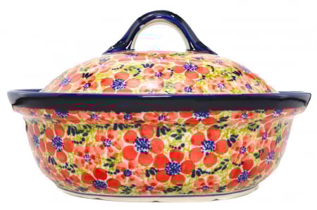 Vas oval cu capac pentru cuptor Fire Poppies, ceramica smaltuita, pictat manual, 21,5 x 26,0 cm, volum  1,2 L [4]