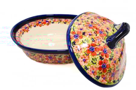 Vas oval cu capac pentru cuptor Fire Poppies, ceramica smaltuita, pictat manual, 21,5 x 26,0 cm, volum  1,2 L [5]