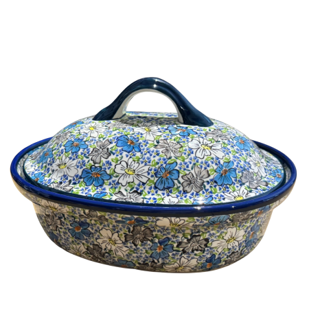 Vase cu capac - Vas oval cu capac pentru cuptor Floral Beauty , ceramica smaltuita, pictat manual, 25,5 x 31,8 cm, volum  2,2 L