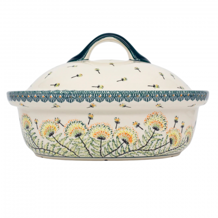 Vas oval cu capac pentru cuptor Floral Field, ceramica smaltuita, pictat manual, 25,5 x 31,8, volum  2,2 L [1]