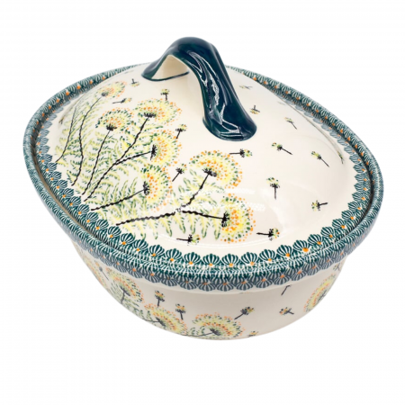Colectii Artistice - Vas oval cu capac pentru cuptor Floral Field, ceramica smaltuita, pictat manual, 25,5 x 31,8, volum  2,2 L