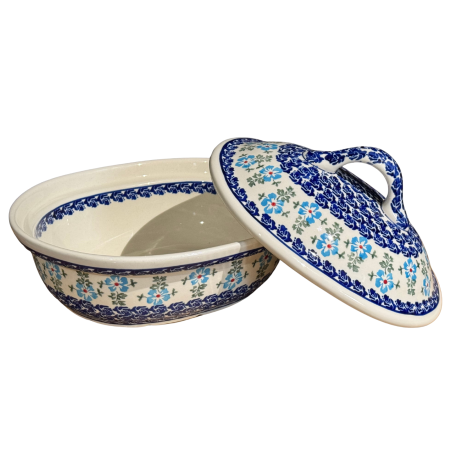 Vas oval cu capac pentru cuptor Forget-me-nots, ceramica smaltuita, pictat manual, 21,5 x 26,0 cm, volum  1,2 L [7]