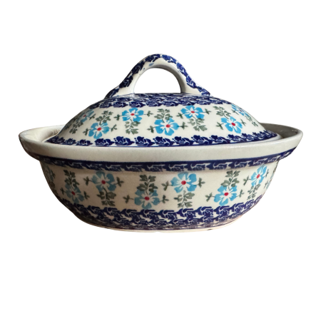 Vas oval cu capac pentru cuptor Forget-me-nots, ceramica smaltuita, pictat manual, 21,5 x 26,0 cm, volum  1,2 L [4]