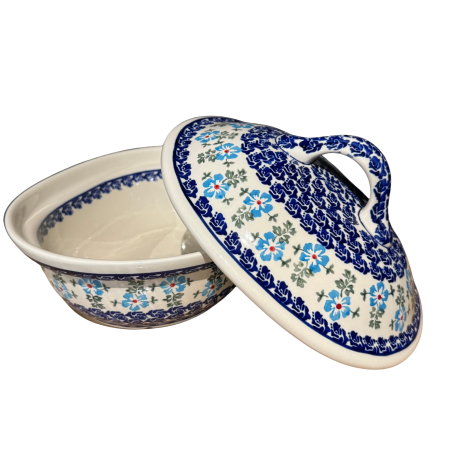 Vas oval cu capac pentru cuptor Forget-me-nots, ceramica smaltuita, pictat manual, 21,5 x 26,0 cm, volum  1,2 L [9]