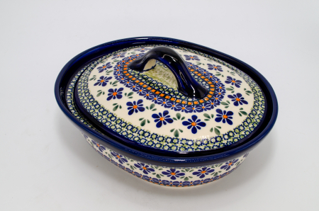 Vas oval cu capac pentru cuptor Joy, ceramica smaltuita, pictat manual, 22,0 x 26,0 cm, volum  1,2 L [1]