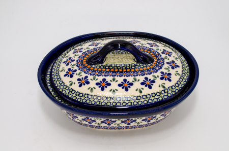 Vas oval cu capac pentru cuptor Joy, ceramica smaltuita, pictat manual, 22,0 x 26,0 cm, volum  1,2 L [0]