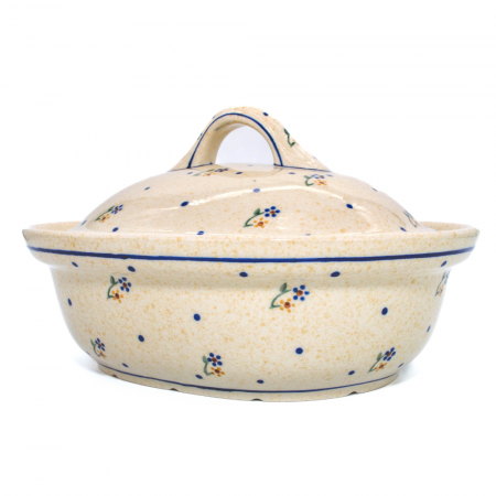 Vas oval cu capac pentru cuptor Little Flowers, ceramica smaltuita, pictat manual, 21,5 x 26,0 cm, volum  1,2 L [2]