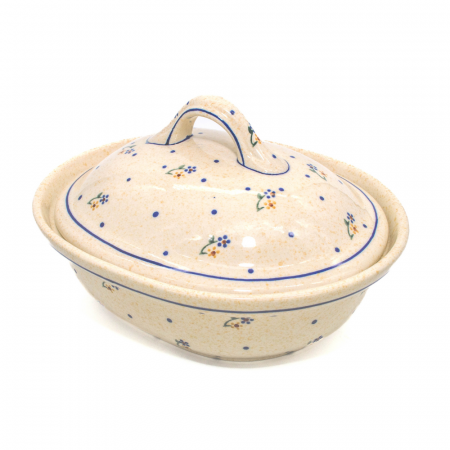 Vas oval cu capac pentru cuptor Little Flowers, ceramica smaltuita, pictat manual, 21,5 x 26,0 cm, volum  1,2 L [1]
