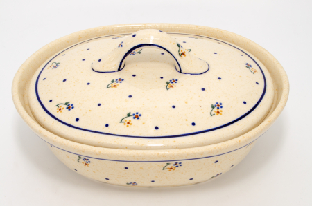 Vas oval cu capac pentru cuptor Little Flowers, ceramica smaltuita, pictat manual, 22,0 x 26,0 cm, volum 1,2 L [0]