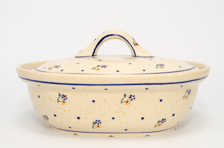 Vas oval cu capac pentru cuptor Little Flowers, ceramica smaltuita, pictat manual, 22,0 x 26,0 cm, volum 1,2 L [2]